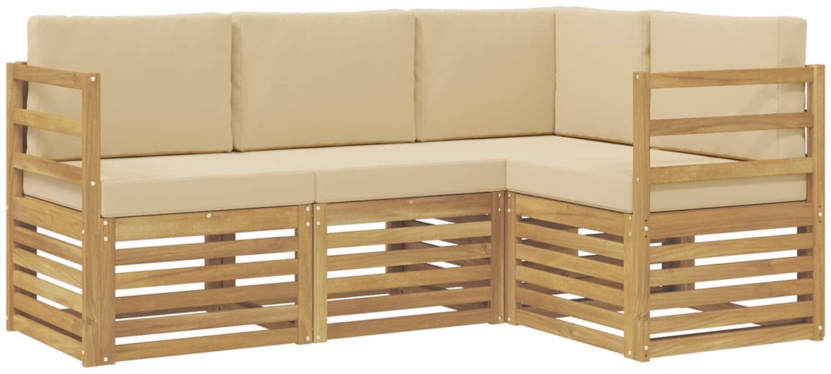 vidaXL Buiten - bank - set - 4 - st - 4-zits - Wit - en - Beige - Polyester Wit en Beige