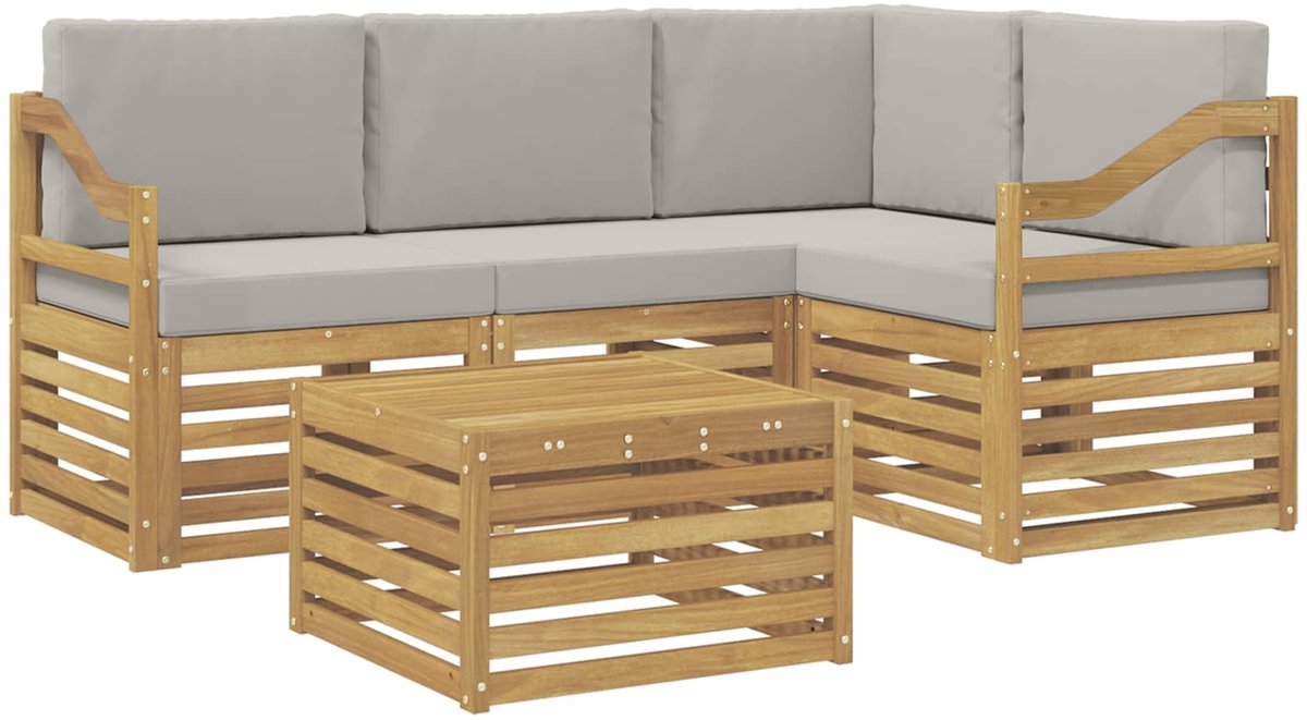 vidaXL Buiten - bank - set - 5 - st - 4-zits - Wit - en - Lichtgrijs - Polyester Wit en Lichtgrijs