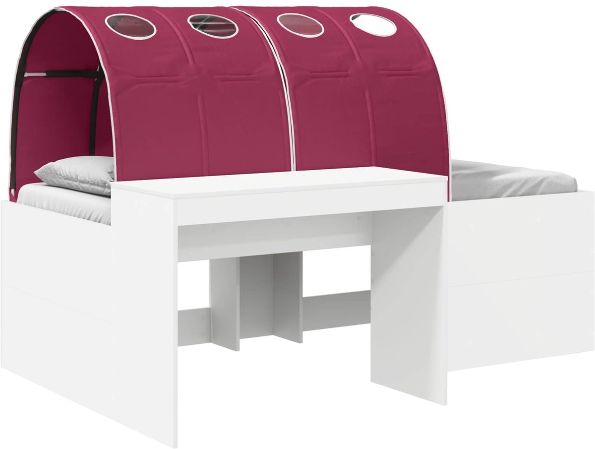 vidaXL Bed - met - Tunnel - 3 - st - Wit - en - Rood - Bewerkt - hout Wit en rood