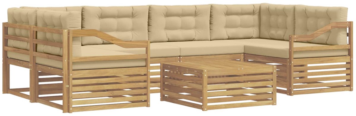 vidaXL Buiten - bank - set - 7 - st - 6-zits - Wit - en - Beige - Polyester Wit en beige