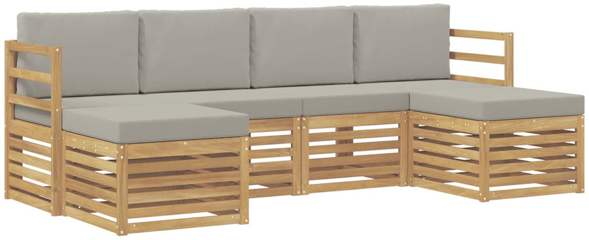 vidaXL Buiten - bank - set - 6 - st - 6-zits - Wit - en - Lichtgrijs - Polyester Wit en Lichtgrijs