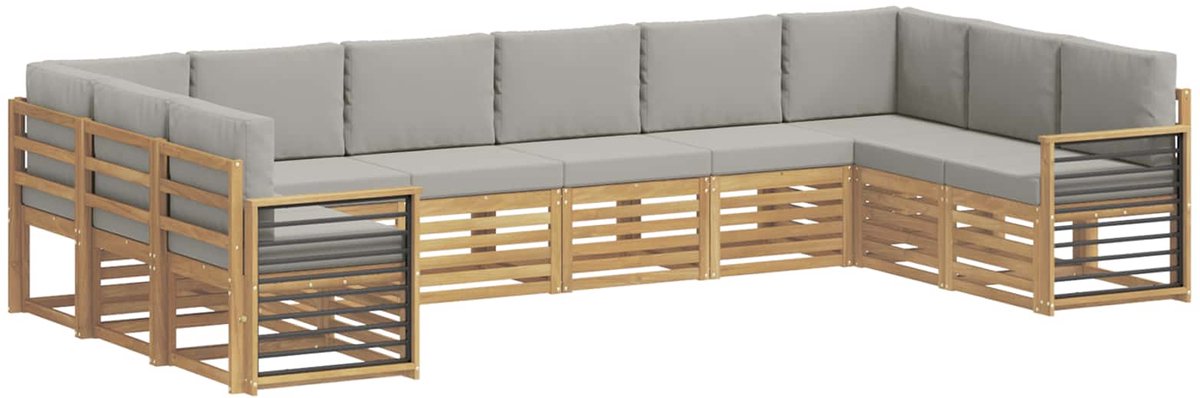 vidaXL Buiten - bank - set - 10 - st - 10-zits - Wit - en - Lichtgrijs - Polyester Wit en Lichtgrijs