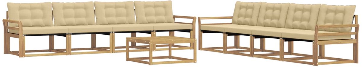 vidaXL Buiten - bank - set - 9 - st - 8-zits - Wit - en - Beige Wit en Beige