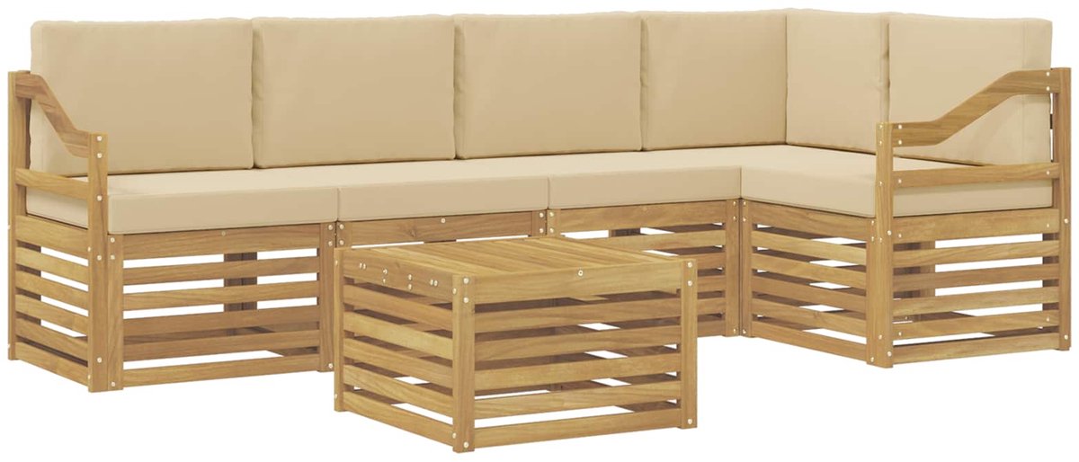 vidaXL Buiten - bank - set - 6 - st - 5-zits - Wit - en - Beige - Polyester Wit en Beige