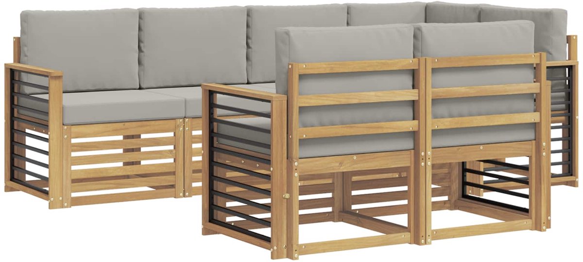 vidaXL Buiten - bank - set - 7 - st - 7-zits - Wit - en - Lichtgrijs - Polyester Wit en Lichtgrijs