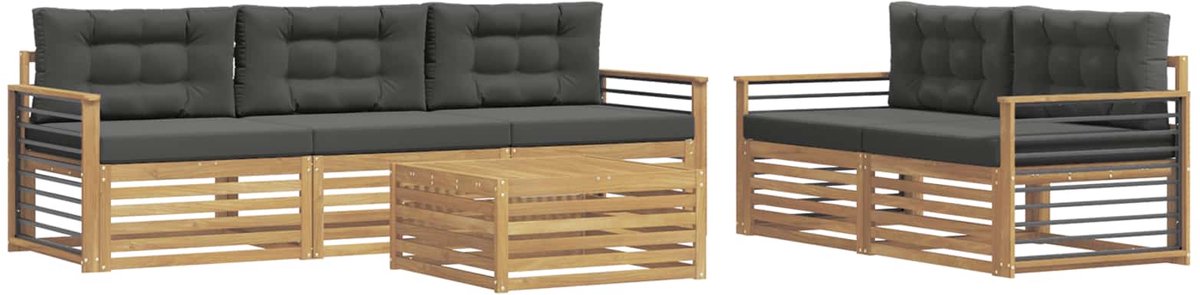 vidaXL Buiten - bank - set - 6 - st - 5-zits - Wit - en - antracietkleurig Wit en antracietkleurig