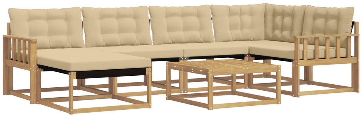 vidaXL Buiten - bank - set - 7 - st - Wit - en - Beige - Massief - Acacia - Hout Wit en beige
