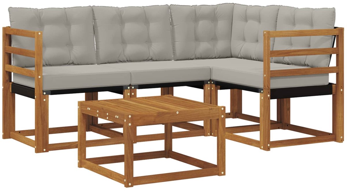 vidaXL Buiten - bank - set - 5 - st - 4-zits - Naturel - en - lichtgrijs Naturel en lichtgrijs