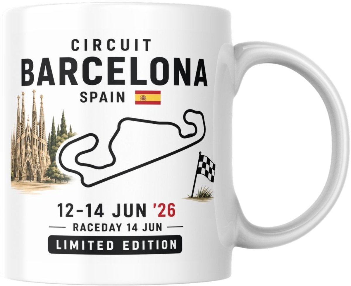 Hip met Pit Creaties - F1 Mok Barcelona 2026 - Formule 1 Circuit Mok - Grand Prix Barcelona 12-14 JUN '26 - Racedag 14 JUN - F1 Cadeau - Limited Edition Racefan Merchandise