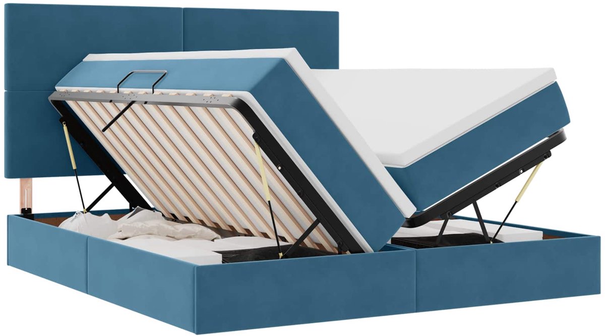 vidaXL LED - opbergbed - met - matras - Donkerblauw - 200 - x - 200 - cm - Fluweel