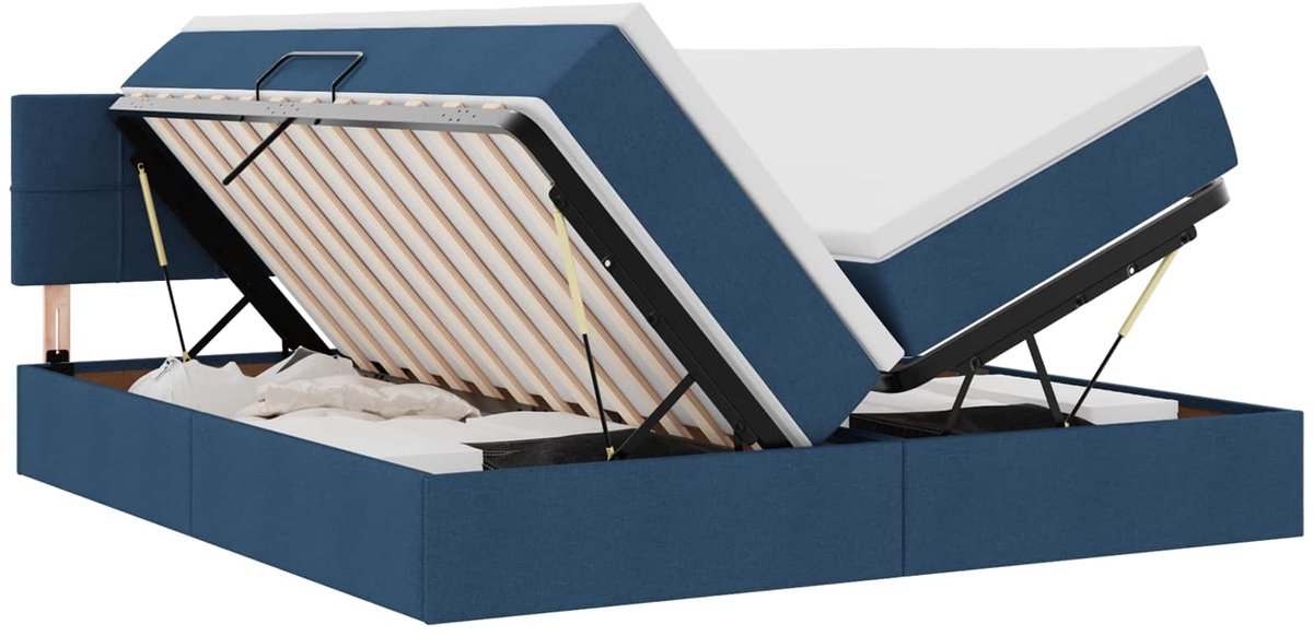 vidaXL LED - opbergbed - met - matras - Blauw - 200 - x - 200 - cm - Stof