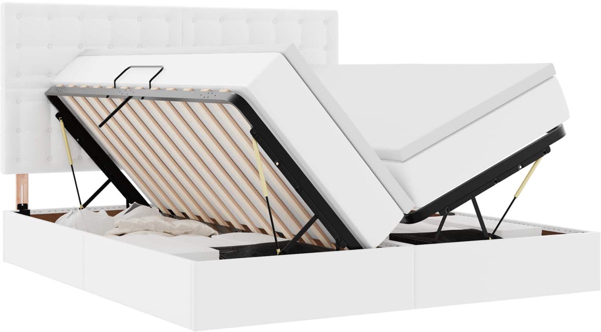 vidaXL Opbergbed - met - LED - met - opslag - Zuiver - Wit - 180 - x - 200 - cm - Kunstleer Puur wit