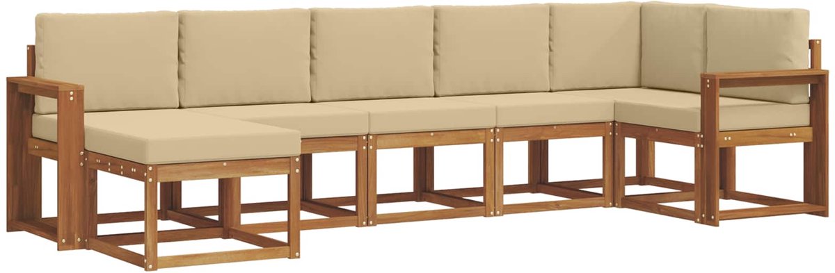 vidaXL Buiten - bank - set - 7 - st - 7-zits - Natuurlijk - en - Beige Natuurlijk en Beige