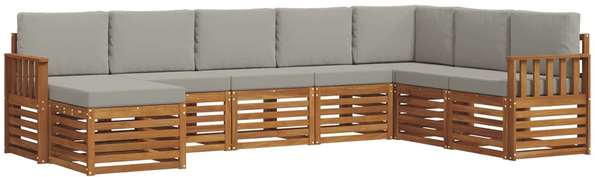 vidaXL Buiten - bank - set - 8 - st - 8-zits - Naturel - en - lichtgrijs Naturel en lichtgrijs