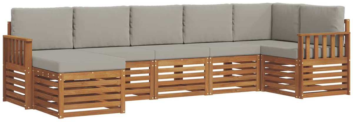 vidaXL Buiten - bank - set - 7 - st - 6-zits - Naturel - en - lichtgrijs Naturel en lichtgrijs