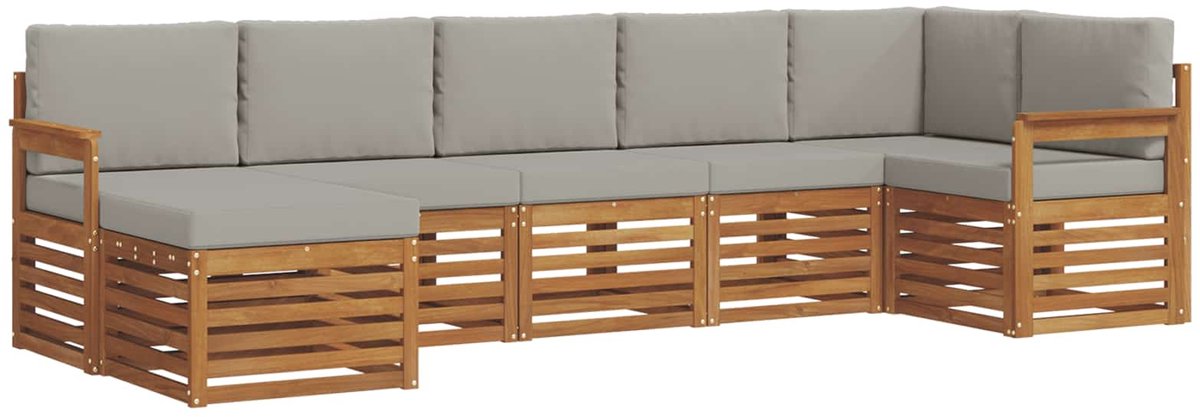 vidaXL Buiten - bank - set - 7 - st - 6-zits - Naturel - en - lichtgrijs Naturel en lichtgrijs