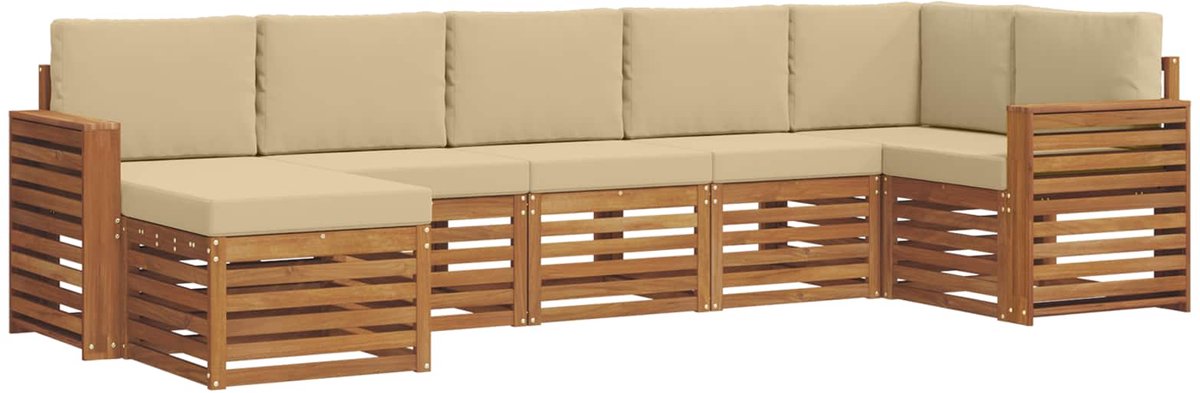 vidaXL Buiten - bank - set - 7 - st - 6-zits - Natuurlijk - en - Beige Natuurlijk en Beige