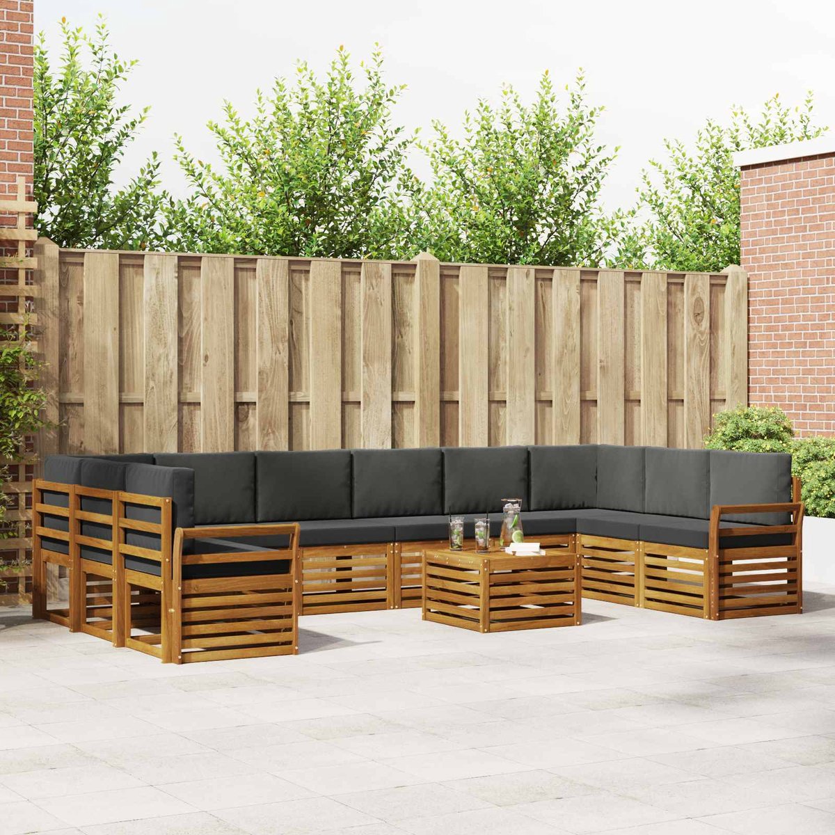 vidaXL Buiten - bank - set - 11 - st - 10-zits - Natuurlijk - en - Antraciet Natuurlijk en Antraciet