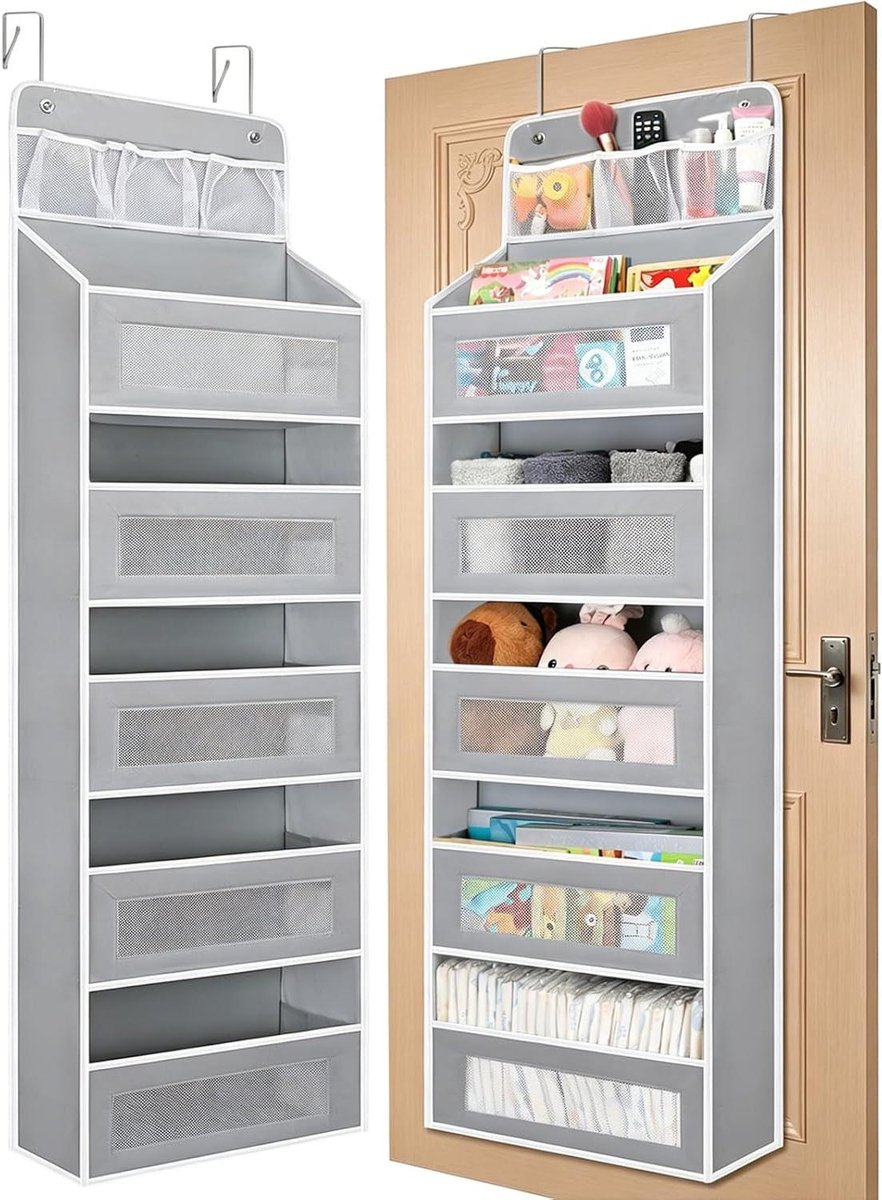 Hangrek voor de Deur - Hangorganizer Deur - Ruimte Besparen - 5 Grote Vakken - 140 cm - Grijs