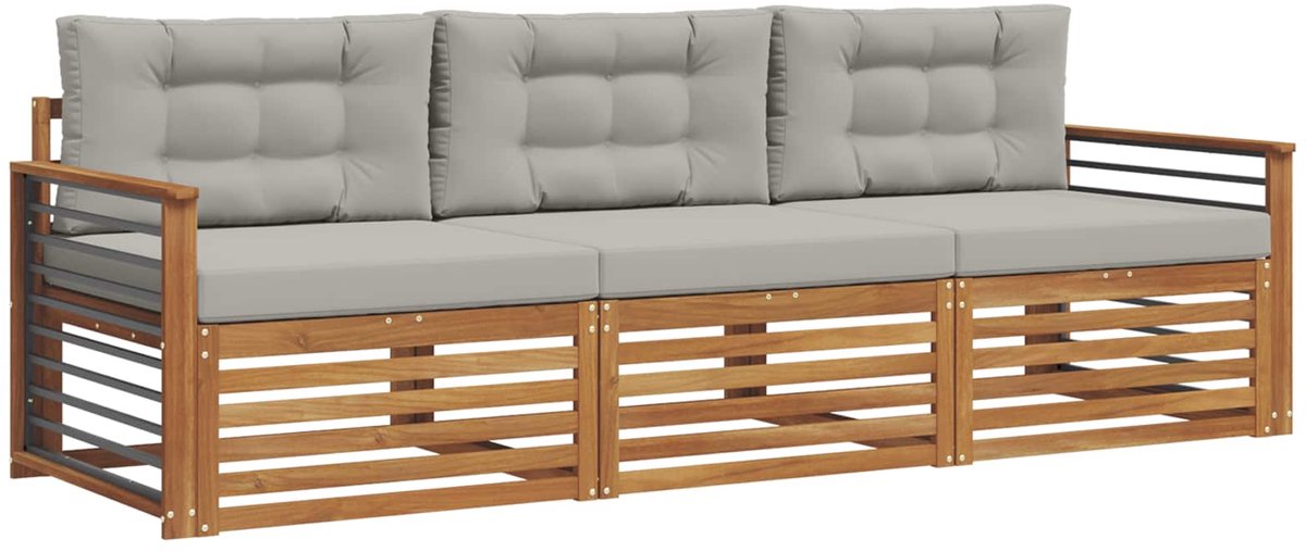 vidaXL Buiten - bank - set - 3 - st - Naturel - en - lichtgrijs Naturel en lichtgrijs