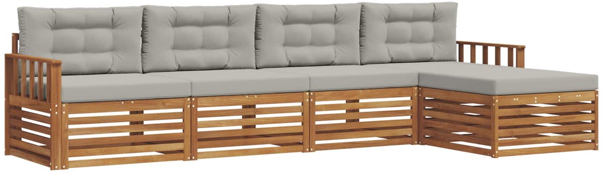 vidaXL Buiten - bank - set - 5 - st - 4-zits - Naturel - en - lichtgrijs Naturel en lichtgrijs