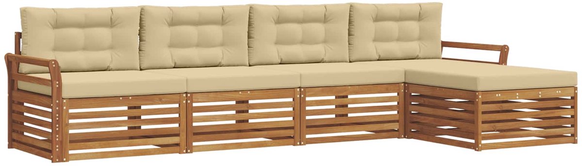 vidaXL Buiten - bank - set - 5 - st - 4-zits - Natuurlijk - en - Beige Natuurlijk en Beige