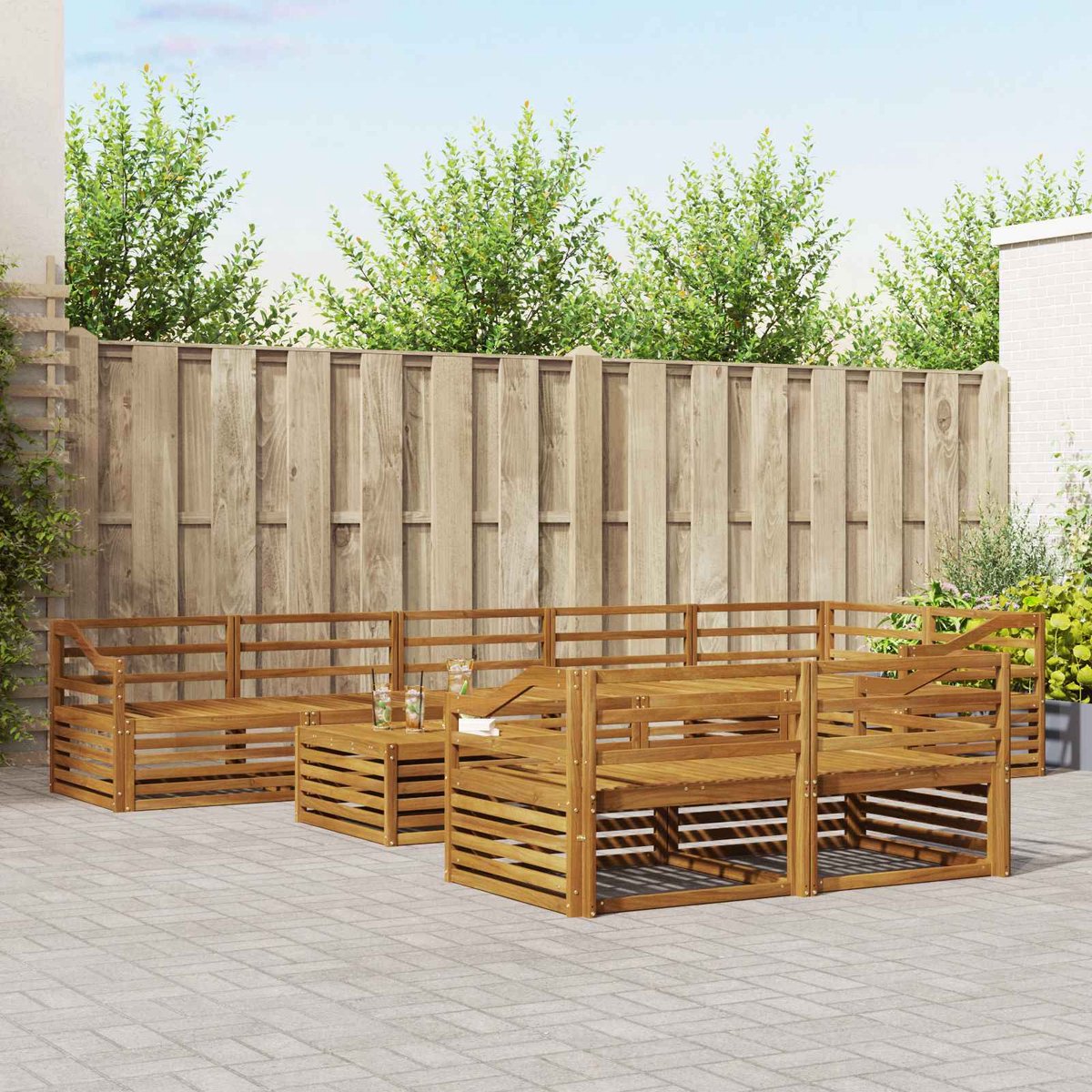 vidaXL Buiten - bank - set - 9 - st - 8-zits - Naturel - Massief - Acacia - Hout