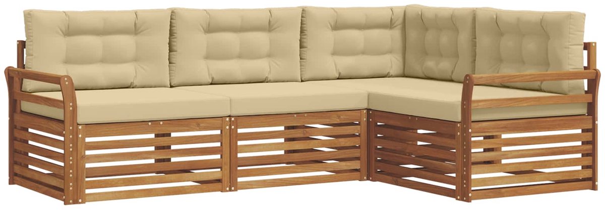vidaXL Buiten - bank - set - 4 - st - 4-zits - Natuurlijk - en - Beige Natuurlijk en Beige