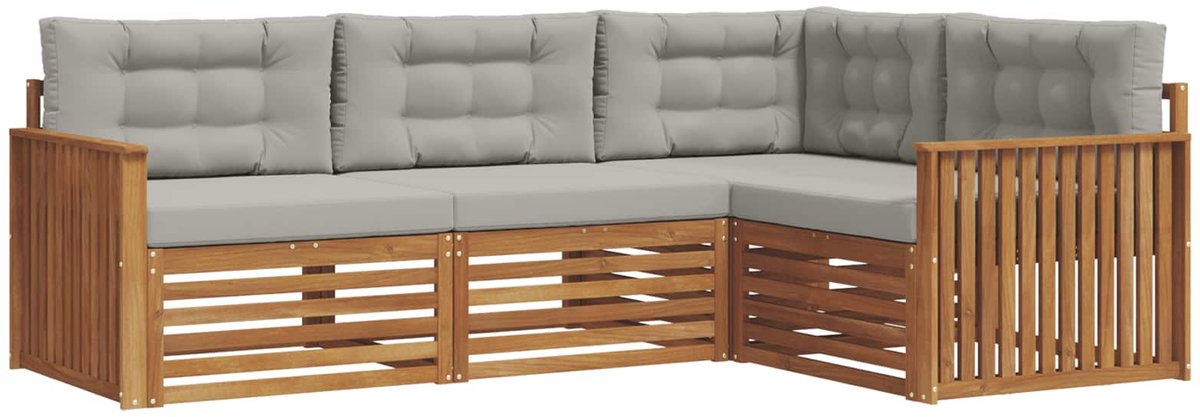 vidaXL Buiten - bank - set - 4 - st - 4-zits - Naturel - en - lichtgrijs Naturel en lichtgrijs