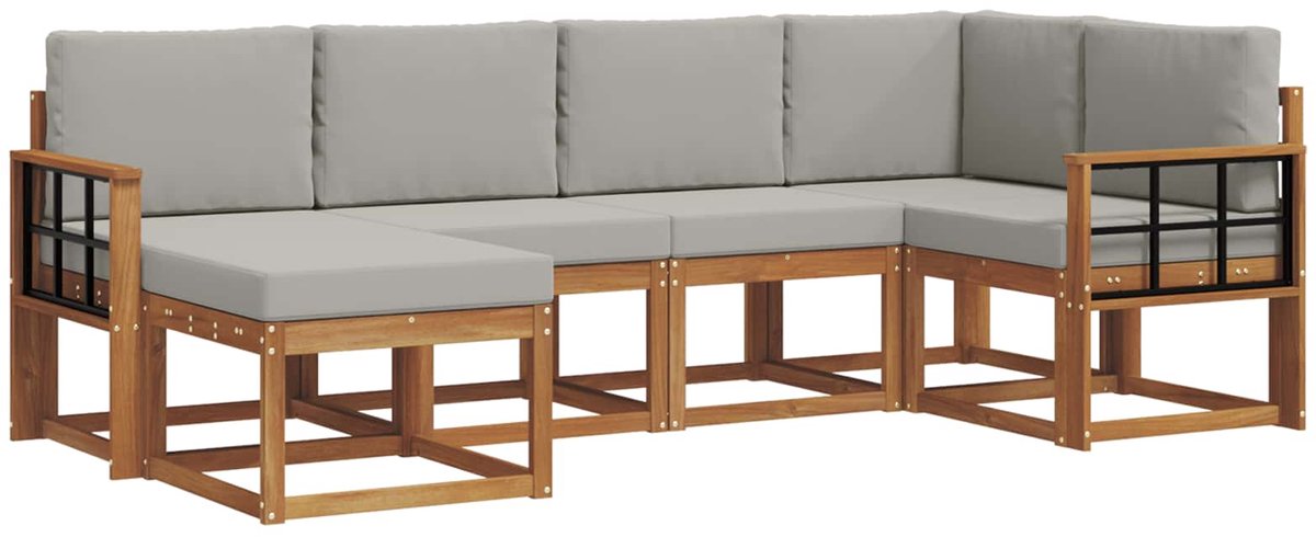 vidaXL Buiten - bank - set - 6 - st - 6-zits - Naturel - en - lichtgrijs Naturel en lichtgrijs