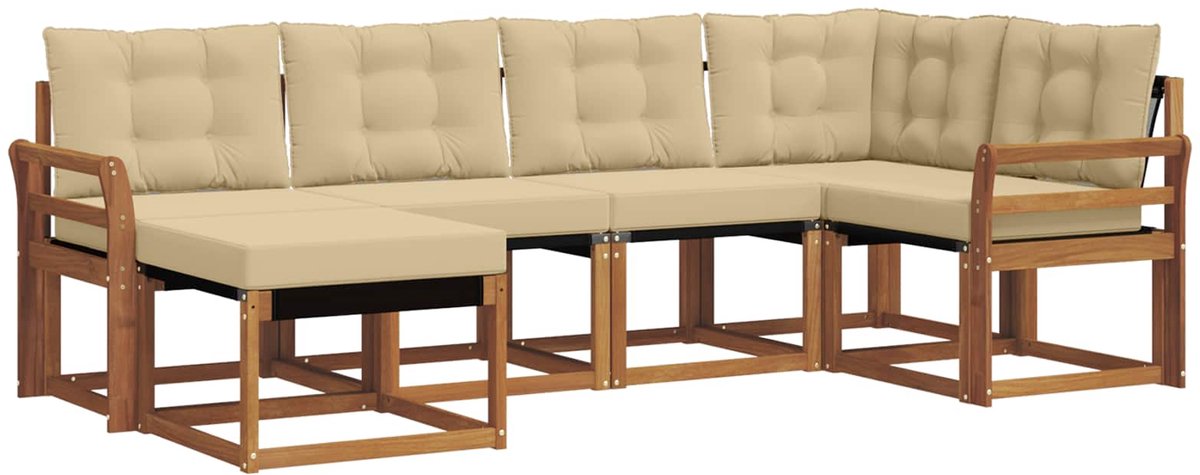 vidaXL Buiten - bank - set - 6 - st - 6-zits - Natuurlijk - en - Beige Natuurlijk en Beige