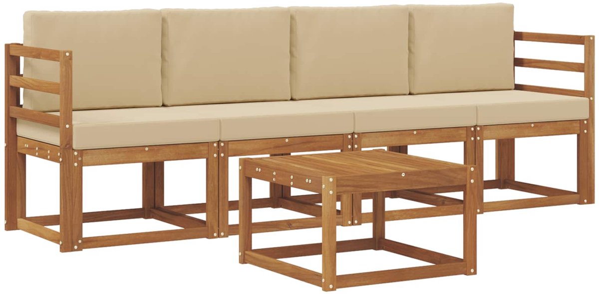 vidaXL Buiten - bank - set - 5 - st - 4-zits - Natuurlijk - en - Beige Natuurlijk en Beige