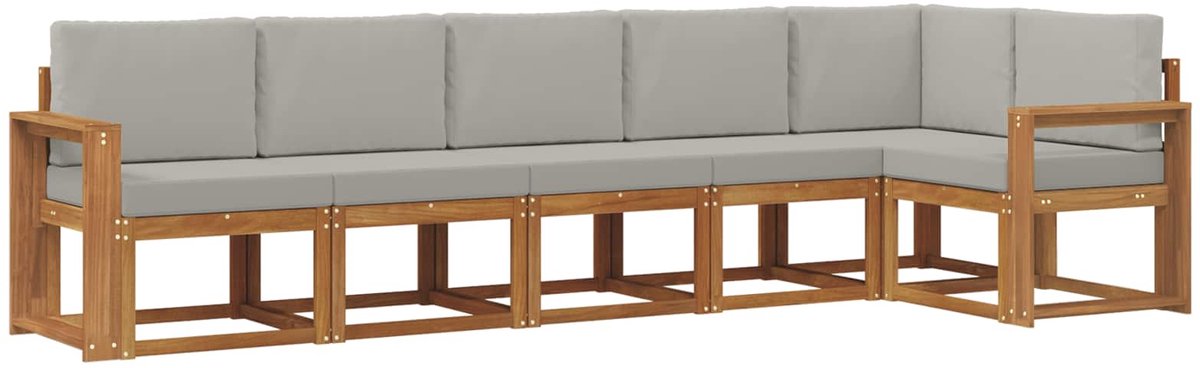 vidaXL Buiten - bank - set - 6 - st - 6-zits - Naturel - en - lichtgrijs Naturel en lichtgrijs
