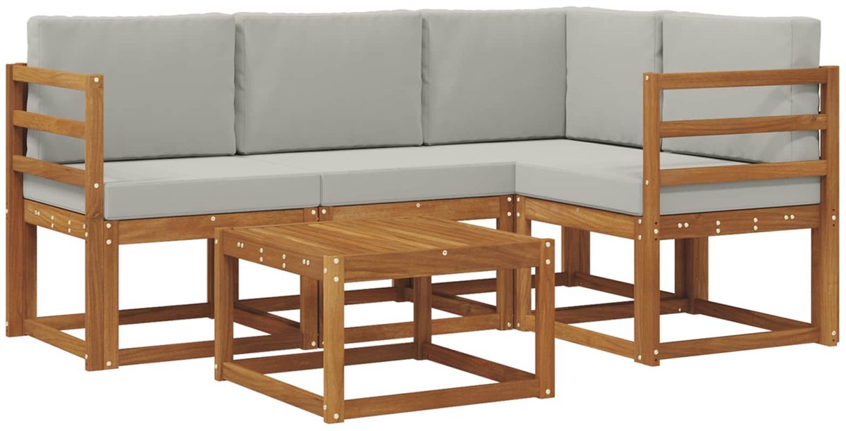 vidaXL Buiten - bank - set - 5 - st - 4-zits - Naturel - en - lichtgrijs Naturel en lichtgrijs