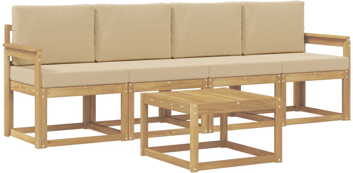 vidaXL Buiten - bank - set - 5 - st - 4-zits - Wit - en - Beige Wit en Beige