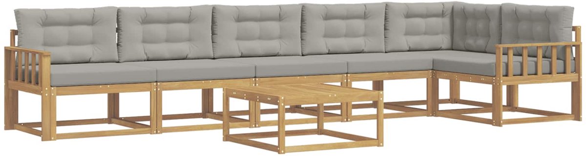 vidaXL Buiten - bank - set - 7 - st - 6-zits - Wit - en - Lichtgrijs - Polyester Wit en lichtgrijs