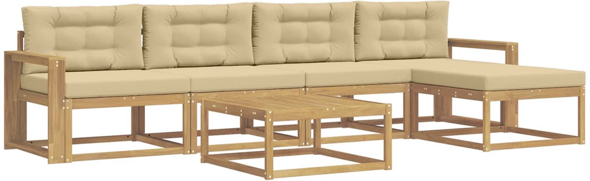 vidaXL Buiten - bank - set - 6 - st - 5-zits - Wit - en - Beige - Polyester Wit en beige