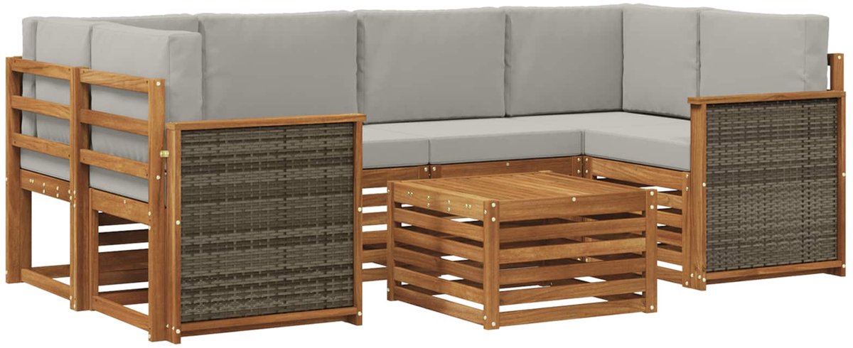 vidaXL Buiten - bank - set - 7 - st - 6-zits - Naturel - en - lichtgrijs Naturel en lichtgrijs