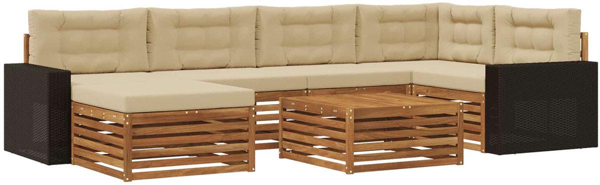 vidaXL Buiten - bank - set - 7 - st - 6-zits - Natuurlijk - en - Beige Natuurlijk en Beige