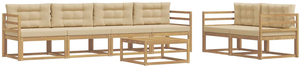 vidaXL Buiten - bank - set - 6 - st - 6-zits - Wit - en - Beige Wit en Beige