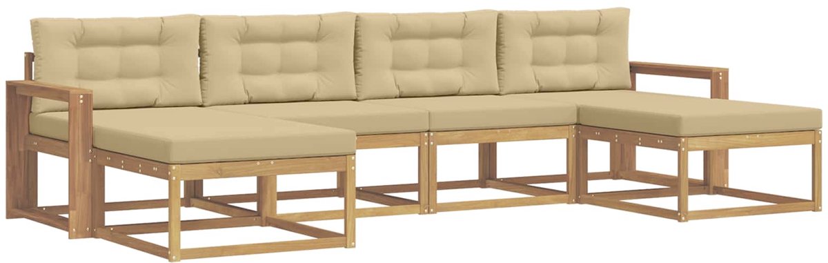 vidaXL Buiten - bank - set - 6 - st - 6-zits - Wit - en - Beige Wit en Beige