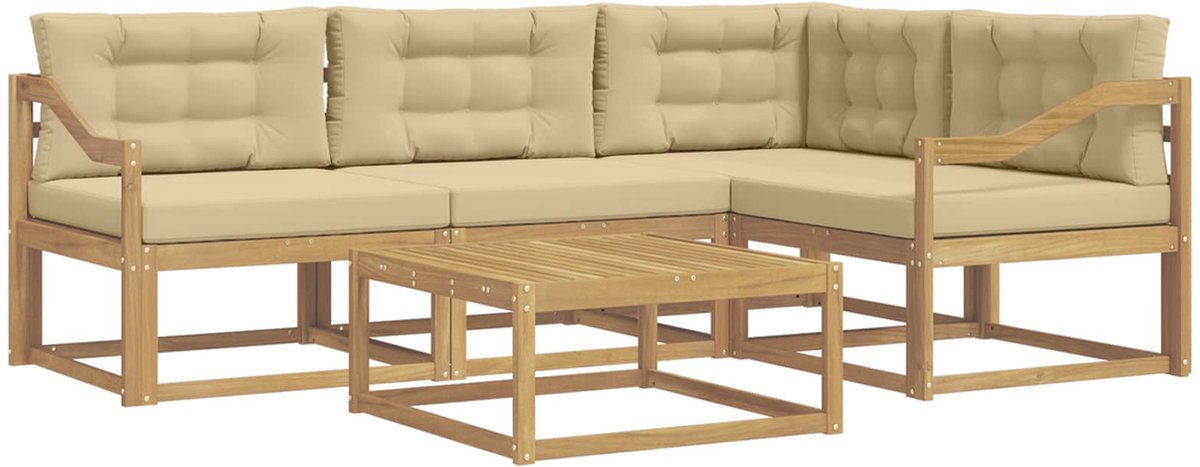 vidaXL Buiten - bank - set - 5 - st - Wit - en - Beige - Polyester Wit en beige