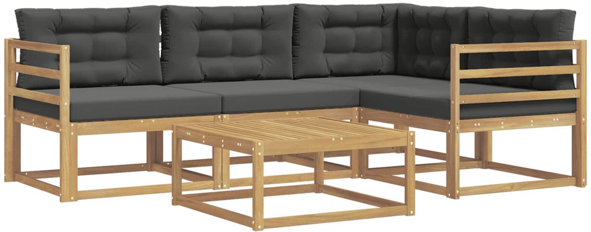 vidaXL Buiten - bank - set - 5 - st - Wit - en - antracietkleurig - Polyester Wit en antracietkleurig