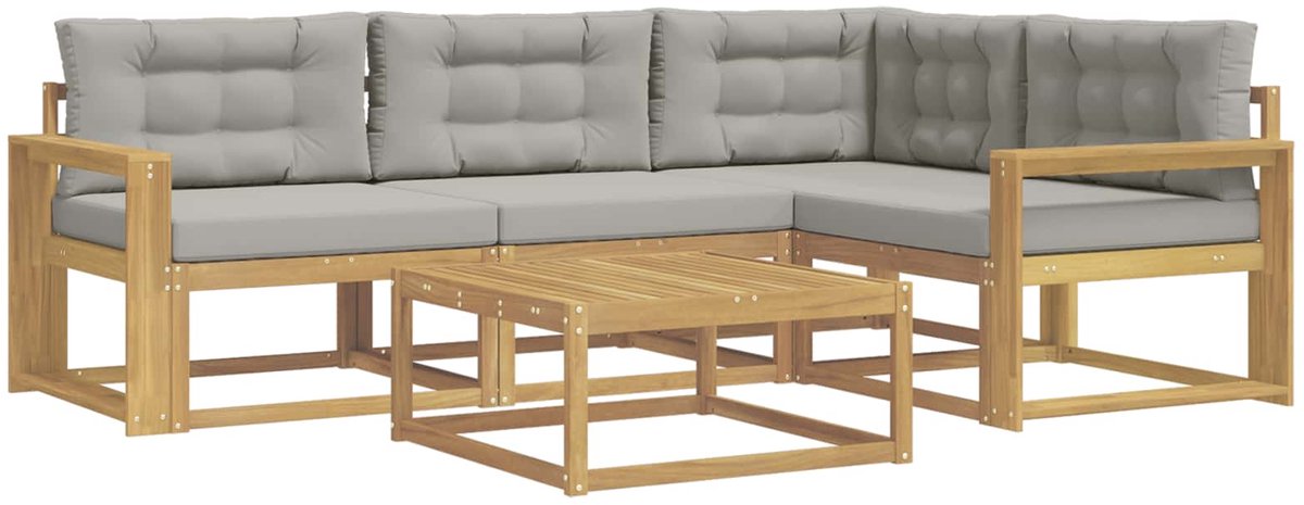 vidaXL Buiten - bank - set - 5 - st - Wit - en - Lichtgrijs - Polyester Wit en lichtgrijs