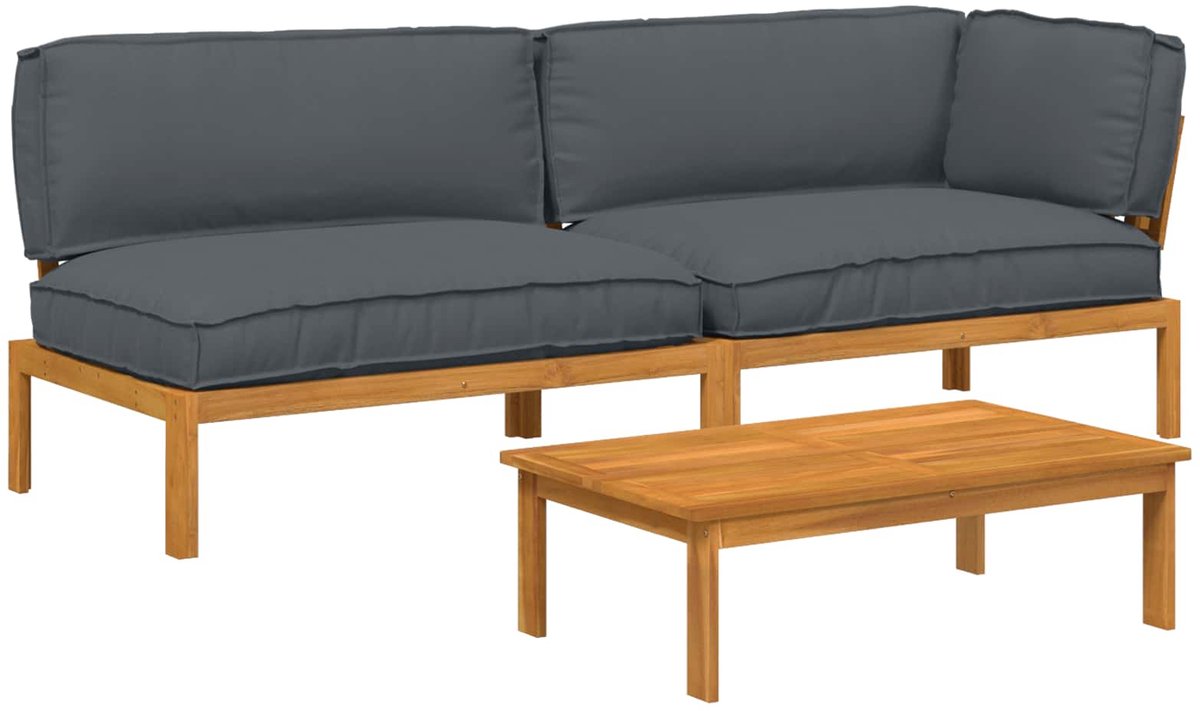 vidaXL Bankstel - 3 - st - Antraciet - 253 - x - 92 - x - 69 - cm - Massief - Acacia - Hout
