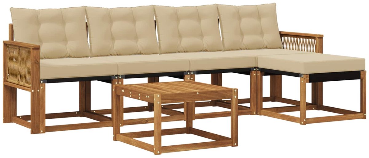vidaXL Buiten - bank - set - 6 - st - 5-zits - Natuurlijk - en - Beige Natuurlijk en Beige