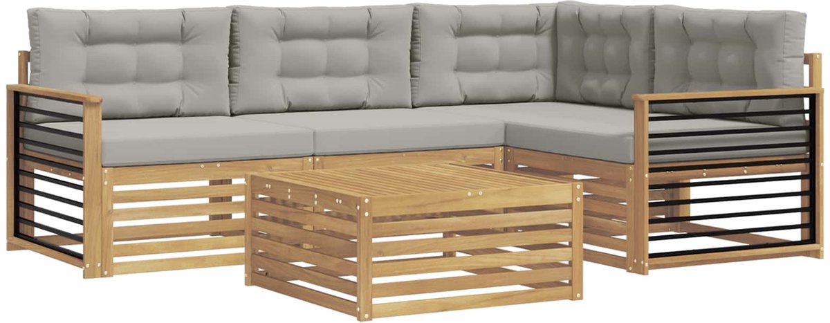 vidaXL Buiten - bank - set - 5 - st - 4-zits - Wit - en - Lichtgrijs - Polyester Wit en Lichtgrijs