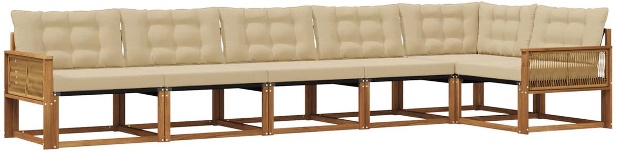 vidaXL Buiten - bank - set - 6 - st - 6-zits - Natuurlijk - en - Beige Natuurlijk en Beige