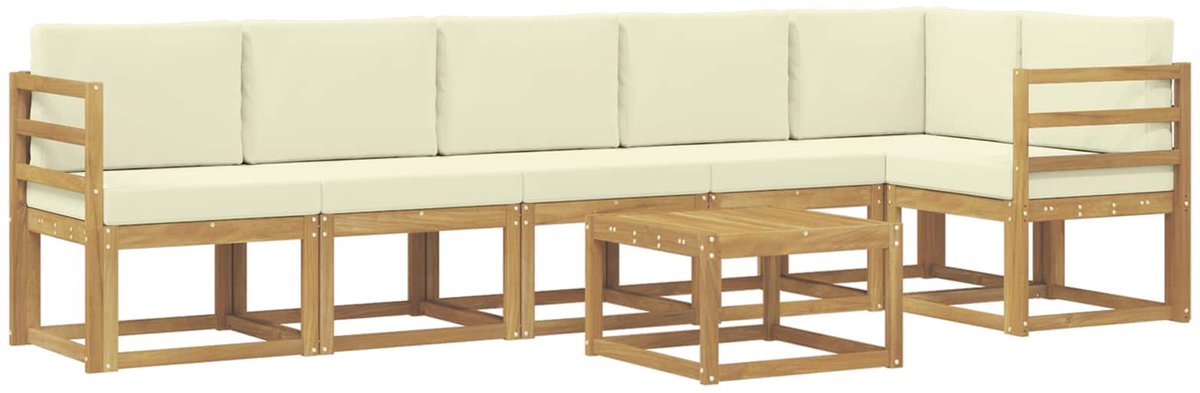 vidaXL Buiten - bank - set - 7 - st - 6-zits - Wit - en - crèmekleurig - Polyester Wit en crèmekleurig