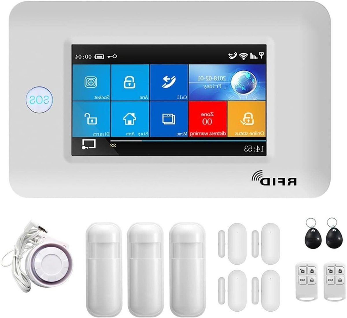 Draadloos Alarmsysteem - Huisbeveiliging WiFi GSM - Woning Beveiligen - Tweeweg Intercom - 185x128x14.7mm - C
